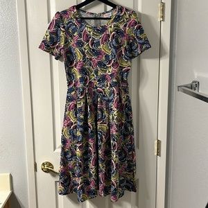 Pink Purple and Yellow Retro Flower Pattern LuLaRoe Amelia Dress